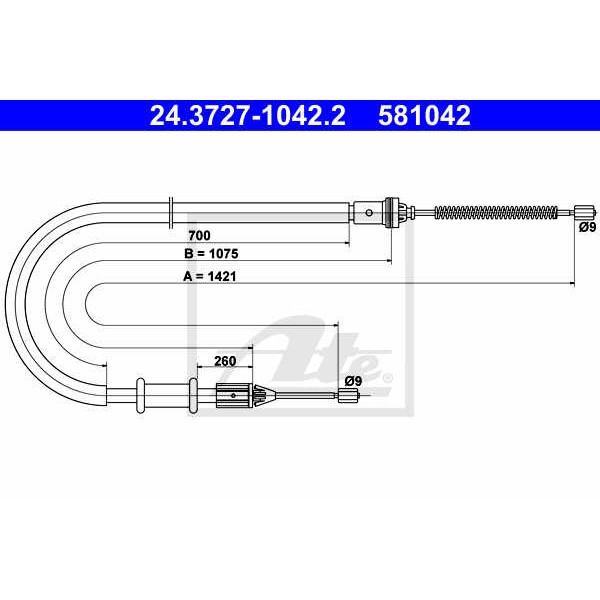 Слика на Сајла за рачна кочница ATE 24.3727-1042.2 за Nissan Kubistar Box 1.5 dCi - 61 коњи дизел