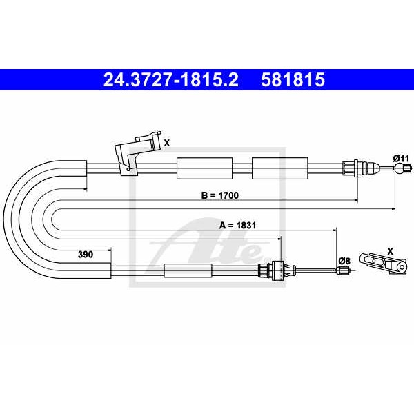 Слика на Сајла за рачна кочница ATE 24.3727-1815.2 за Mazda 3 Saloon (BK) 2.3 - 160 коњи бензин