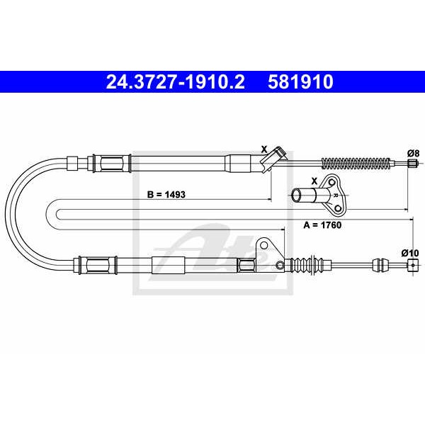 Слика на Сајла за рачна кочница ATE 24.3727-1910.2 за Toyota Avensis Liftback (T22) 1.6 VVT-i - 110 коњи бензин