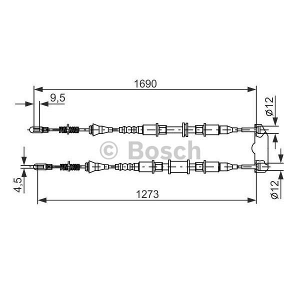 Слика на Сајла за рачна кочница BOSCH 1 987 477 129 за Opel Astra F 1.4 i - 60 коњи бензин