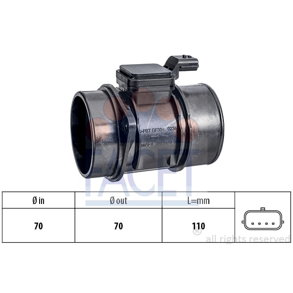 Слика на сензор за проток на воздух FACET Made in Italy - OE Equivalent 10.1448 за Renault Megane 3 Hatchback 1.9 dCi (BZ0N, BZ0J) - 131 коњи дизел