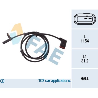 Слика на Сензор ABS FAE 78028 за Mercedes C-class Estate (s203) C 200 CDI (203.204) - 116 коњи дизел