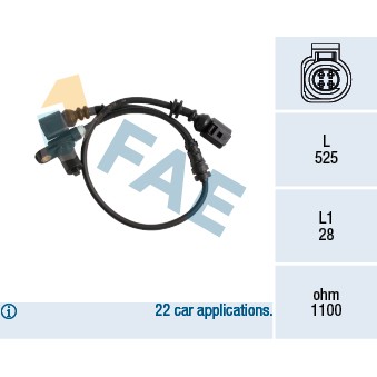 Слика на Сензор ABS FAE 78176 за VW Sharan (7m) 2.0 LPG - 115 коњи Бензин/Автогаз (LPG)