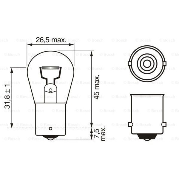 Слика на сијалица за стоп светла, рикверц BOSCH 1 987 302 280 за Audi 80 Sedan (81, 85, B2) 1.8 CC quattro (85Q) - 93 коњи бензин