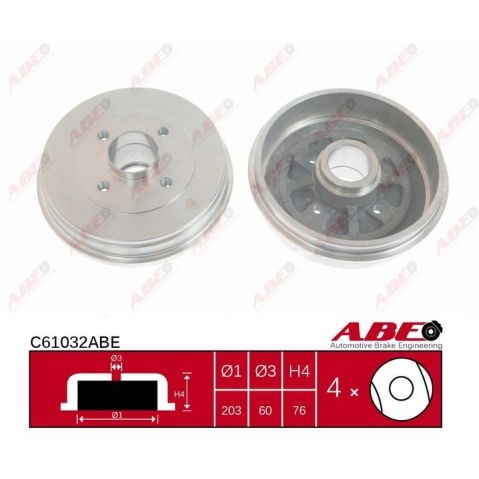 Слика на Сопирачки барабан ABE C61032ABE за Nissan Kubistar Box 1.2 16V - 75 коњи бензин