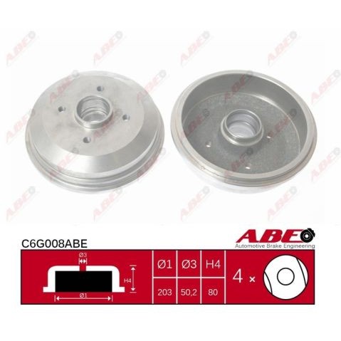 Слика на Сопирачки барабан ABE C6G008ABE за Ford Escort 5 Break (gal,avl) 1.3 - 60 коњи бензин