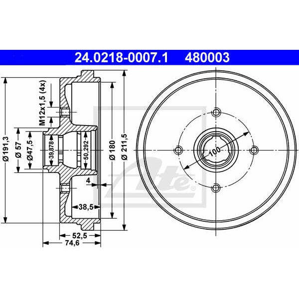 Слика на Сопирачки барабан ATE 24.0218-0007.1 за Audi 80 Sedan (81, 85, B2) 1.3 - 55 коњи бензин