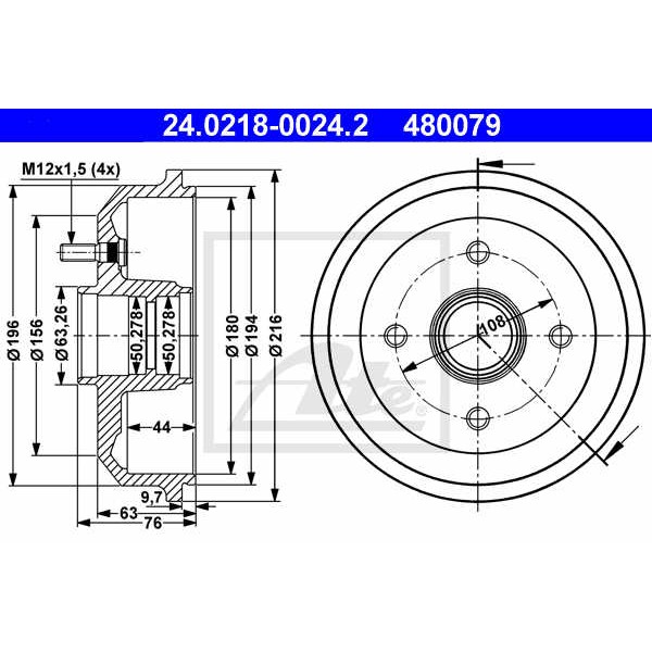 Слика на Сопирачки барабан ATE 24.0218-0024.2 за Ford Escort 7 Saloon (gal,afl) 1.6 i 16V - 88 коњи бензин