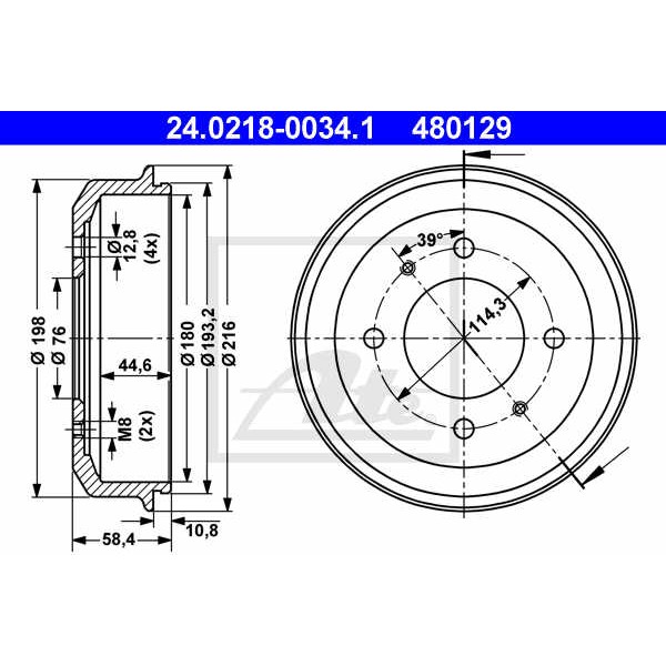 Слика на Сопирачки барабан ATE 24.0218-0034.1 за Hyundai Excel 1 (X-3) 1.5 i 16V - 99 коњи бензин