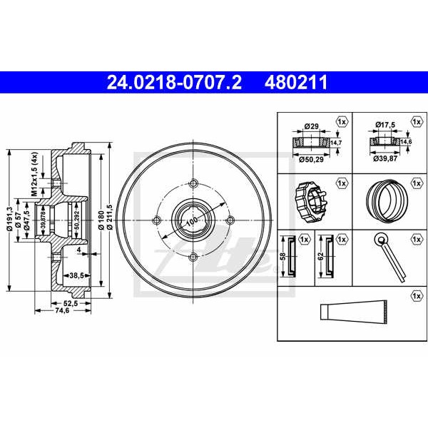 Слика на Сопирачки барабан ATE 24.0218-0707.2 за Seat Ibiza 2 (6K) 1.6 i - 101 коњи бензин