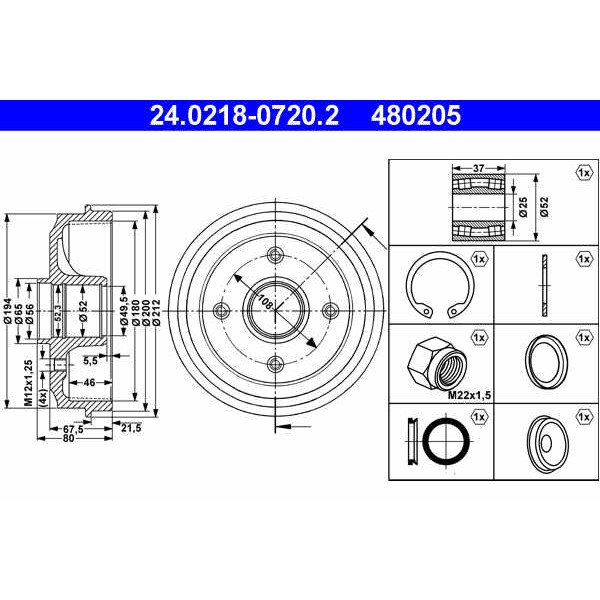 Слика на Сопирачки барабан ATE 24.0218-0720.2 за Peugeot 106 (1) 1.5 D - 55 коњи дизел