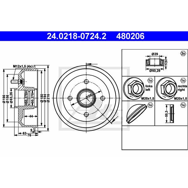 Слика на Сопирачки барабан ATE 24.0218-0724.2 за Ford Escort 7 Saloon (gal,afl) 1.8 TD - 90 коњи дизел