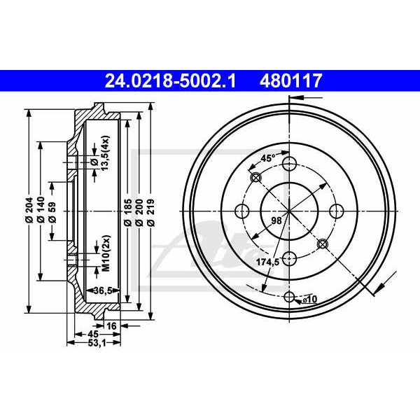 Слика на Сопирачки барабан ATE 24.0218-5002.1 за Lancia Dedra (835) 2.0 i.e. (835AI) - 117 коњи бензин