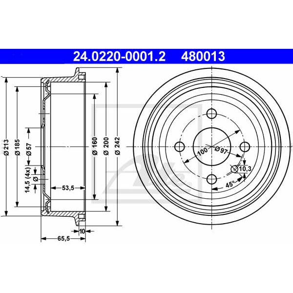 Слика на Сопирачки барабан ATE 24.0220-0001.2 за Opel Astra F Classic Saloon 1.6 i 16V - 101 коњи бензин