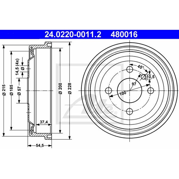 Слика на Сопирачки барабан ATE 24.0220-0011.2 за Opel Astra F Hatchback 1.4 i 16V - 90 коњи бензин