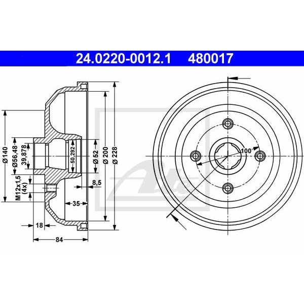 Слика на Сопирачки барабан ATE 24.0220-0012.1 за Opel Corsa A Hatchback 1.5 D - 50 коњи дизел