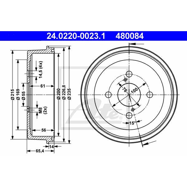 Слика на Сопирачки барабан ATE 24.0220-0023.1 за Toyota Corolla Hatchback (E10) 1.6 i (AE101) - 106 коњи бензин