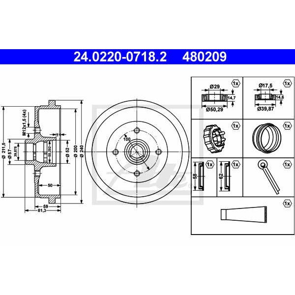 Слика на Сопирачки барабан ATE 24.0220-0718.2 за VW Polo 3 Variant (6kv5) 1.9 SDI - 68 коњи дизел