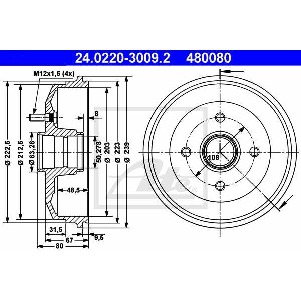 Слика на Сопирачки барабан ATE 24.0220-3009.2 за Ford Escort 7 Clipper (gal,anl) 1.8 TD - 90 коњи дизел