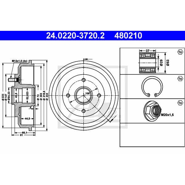 Слика на Сопирачки барабан ATE 24.0220-3720.2 за Ford Focus Clipper (dnw) 1.8 DI / TDDi - 75 коњи дизел