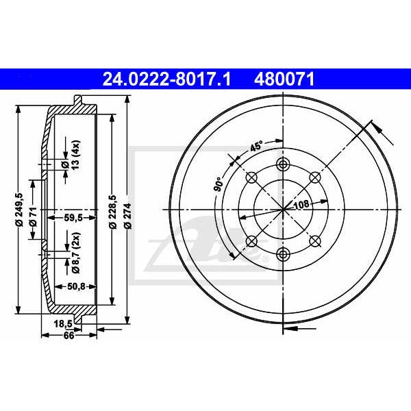 Слика на Сопирачки барабан ATE 24.0222-8017.1 за Citroen Xsara Break N2 1.8 i Aut. - 101 коњи бензин