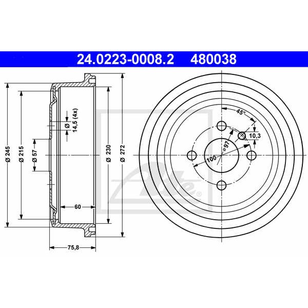 Слика на Сопирачки барабан ATE 24.0223-0008.2 за Opel Kadett E Box 1.6 D - 54 коњи дизел