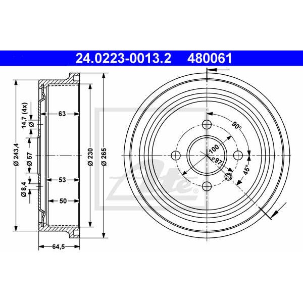 Слика на Сопирачки барабан ATE 24.0223-0013.2 за Opel Astra G Box 1.6 - 103 коњи бензин