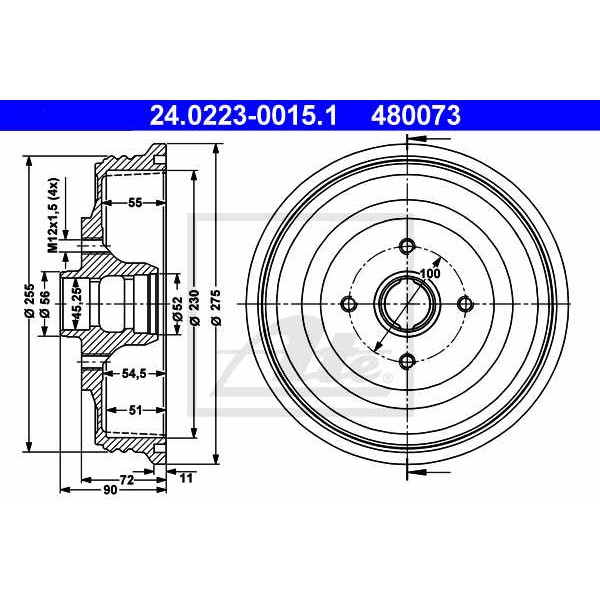 Слика на Сопирачки барабан ATE 24.0223-0015.1 за VW Caddy 2 Box (9K9A) 1.7 SDI - 57 коњи дизел