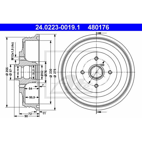 Слика на Сопирачки барабан ATE 24.0223-0019.1 за VW Caddy 2 Box (9K9A) 1.7 SDI - 57 коњи дизел