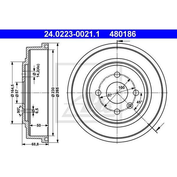 Слика на Сопирачки барабан ATE 24.0223-0021.1 за Opel Astra H GTC 1.7 CDTI - 80 коњи дизел