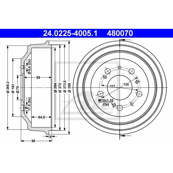 Слика на Сопирачки барабан ATE 24.0225-4005.1 за Fiat Ducato Platform 230 2.0 - 109 коњи бензин