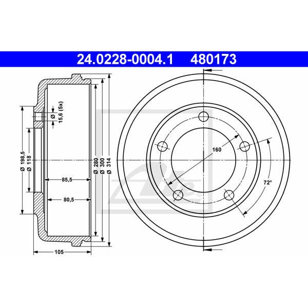 Слика на Сопирачки барабан ATE 24.0228-0004.1 за Ford Transit BOX (FA) 2.3 16V [RWD] (FAA_, FAB_, FAC_) - 146 коњи бензин