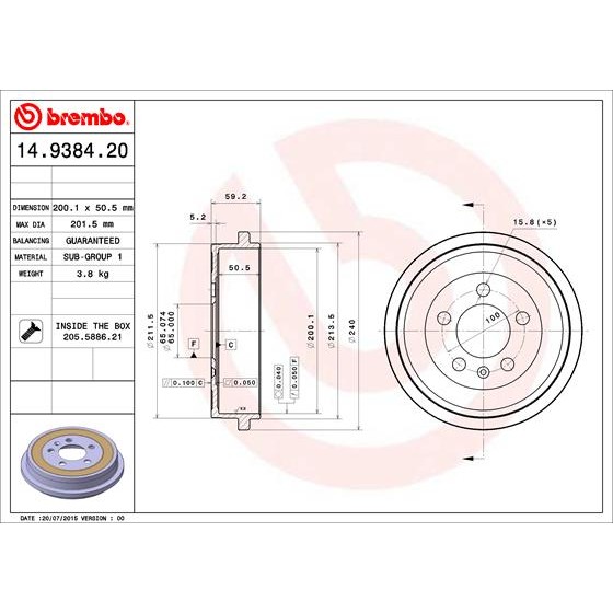 Слика на Сопирачки барабан BREMBO 14.9384.20 за Skoda Fabia Estate (NJ5) 1.4 TDI - 105 коњи дизел