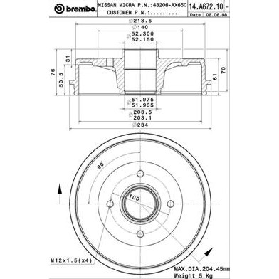 Слика на Сопирачки барабан BREMBO 14.A672.10 за Nissan Note (E11) 1.6 - 110 коњи бензин