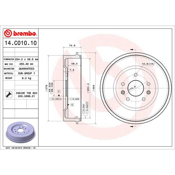 Слика на Сопирачки барабан BREMBO 14.C010.10 за Land Rover Freelander (LN) 1.8 i 16V 4x4 - 120 коњи бензин