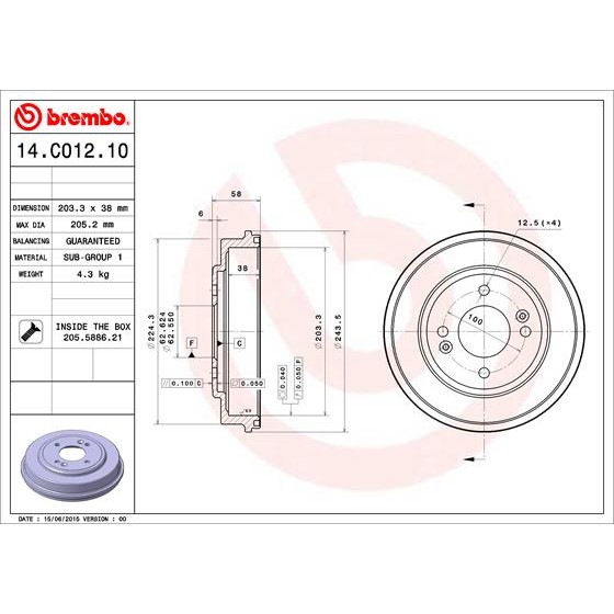 Слика на Сопирачки барабан BREMBO 14.C012.10