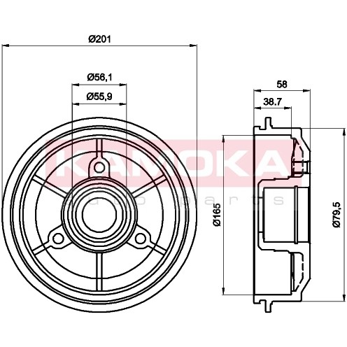 Слика на Сопирачки барабан KAMOKA  104003 за Citroen Saxo S0,S1 1.1 X,SX - 54 коњи бензин