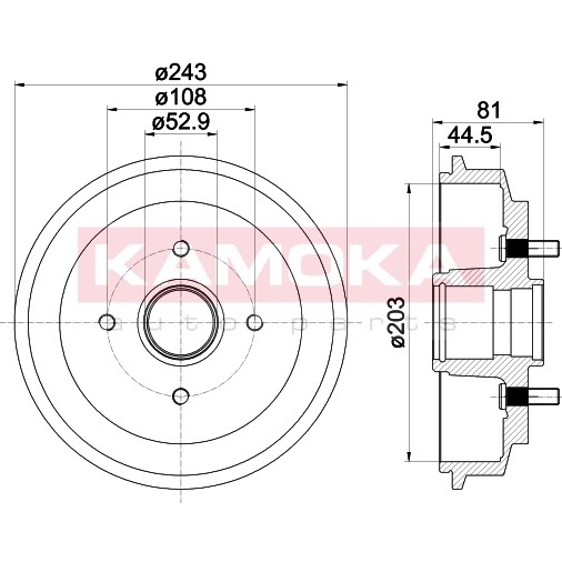 Слика на Сопирачки барабан KAMOKA  104031 за Ford Fiesta 5 (jh,jd) 1.25 16V - 75 коњи бензин