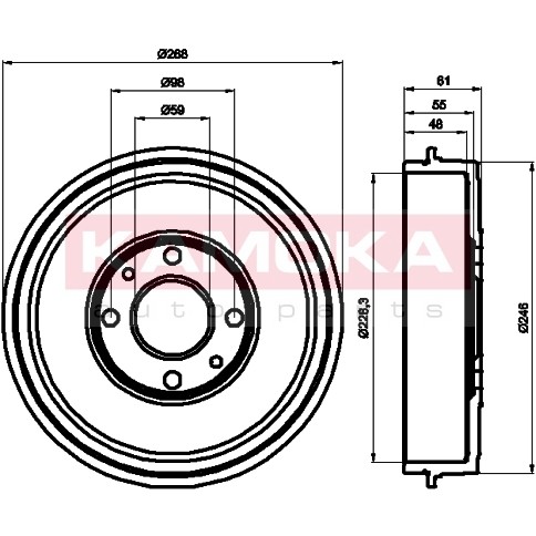 Слика на Сопирачки барабан KAMOKA  104047 за Fiat Doblo Cargo 223 1.6 16V (223ZXD1A) - 103 коњи бензин