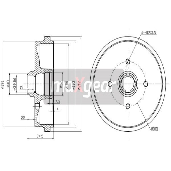 Слика на Сопирачки барабан MAXGEAR 19-0822 за VW Golf 1 (17) 1.5 - 70 коњи бензин