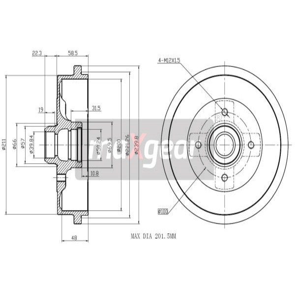 Слика на Сопирачки барабан MAXGEAR 19-0823 за Skoda Favorit (781) 1.3 135 (781) - 58 коњи бензин