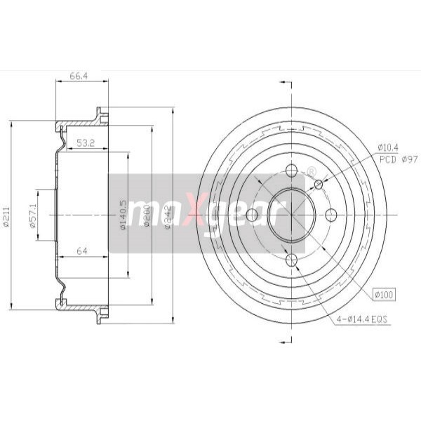 Слика на Сопирачки барабан MAXGEAR 19-0824 за Daewoo Nubira Hatchback 2.0 16V - 133 коњи бензин