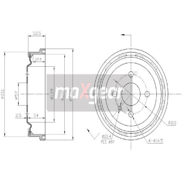 Слика на Сопирачки барабан MAXGEAR 19-0825 за Opel Astra F Hatchback 1.4 - 75 коњи бензин