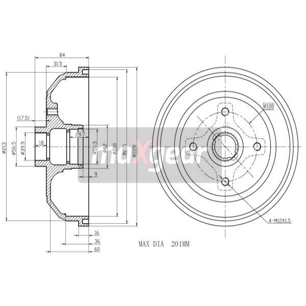 Слика на Сопирачки барабан MAXGEAR 19-0826 за Opel Corsa A Hatchback 1.3 S - 70 коњи бензин