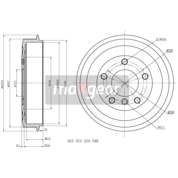 Слика на Сопирачки барабан MAXGEAR 19-0828