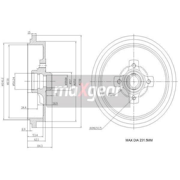 Слика на Сопирачки барабан MAXGEAR 19-0835 за BMW 3 Coupe E92 320 xd - 163 коњи дизел