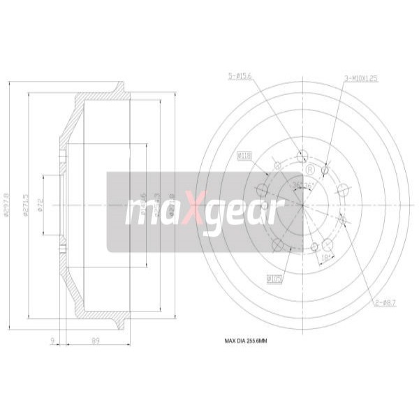 Слика на Сопирачки барабан MAXGEAR 19-0837 за Fiat Ducato BUS 230 2.8 JTD 4x4 - 128 коњи дизел