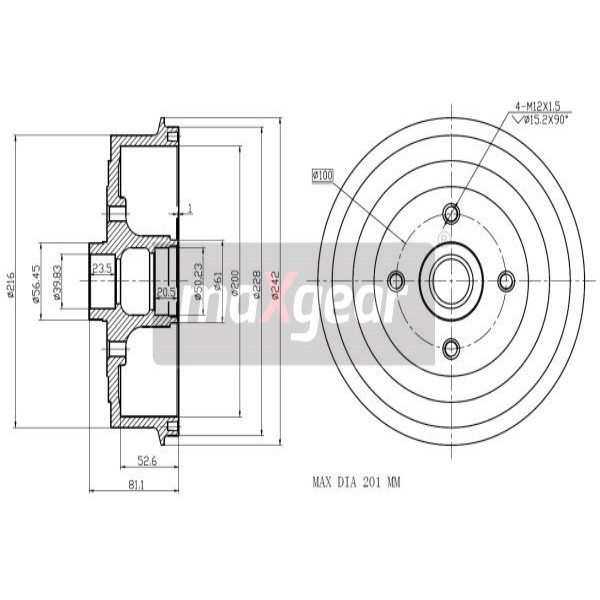 Слика на Сопирачки барабан MAXGEAR 19-1037