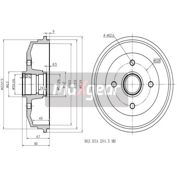 Слика на Сопирачки барабан MAXGEAR 19-1040 за Ford Escort MK 4 (gaf,awf,abft) 1.6 - 90 коњи бензин