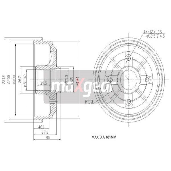 Слика на Сопирачки барабан MAXGEAR 19-1042 за Citroen Saxo S0,S1 1.1 X,SX - 54 коњи бензин